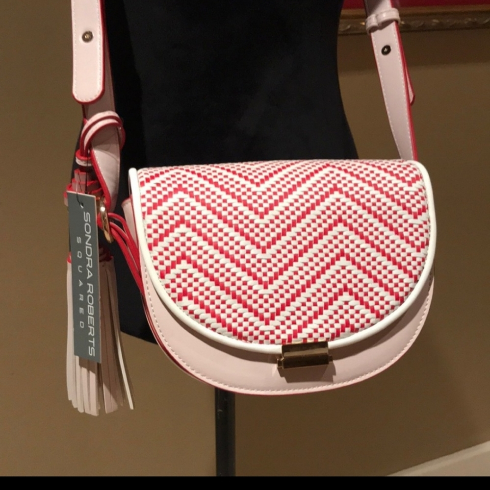 Sondra Roberts squared basket weave crobody bag